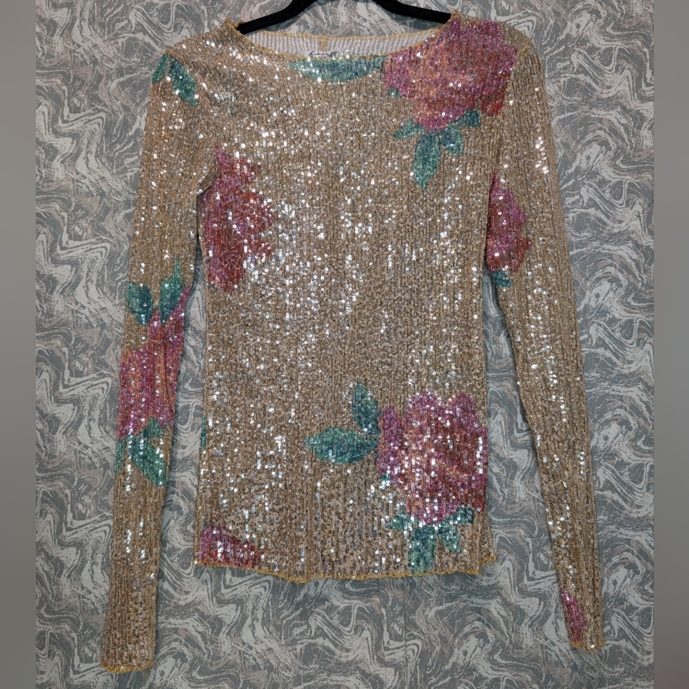 NWT Free People Sequined Rose Floral Top Size XS